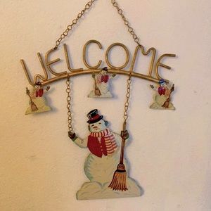 Vintage Snowman Welcome Hanging Sign